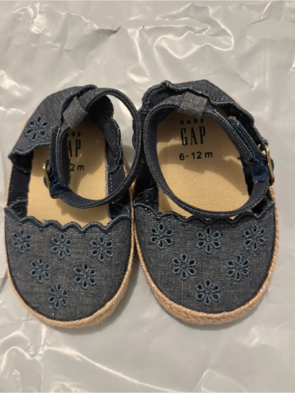 GAP Navy Denim Floral Embroidered Mary Jane Baby Shoes